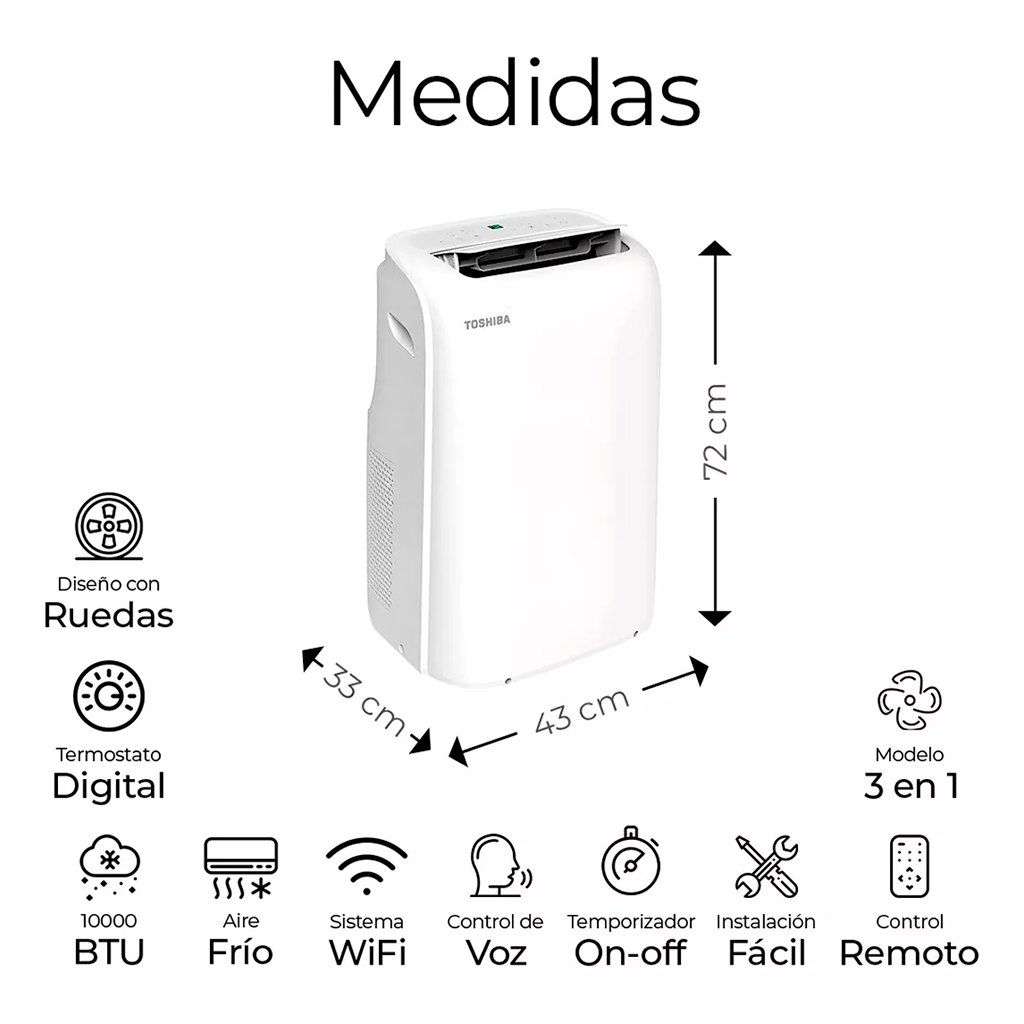 Aire Portátil Toshiba .85T Mod. Racpd1013Cwru 110 Reacondicionado