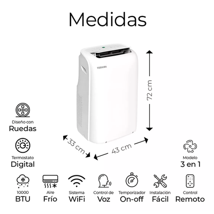 Aire Portátil Toshiba .85T Mod. Racpd1013Cwru 110 Reacondicionado