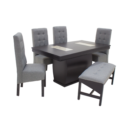 Comedor Romo Mod. Qatar 7 4 Sillas 1 Banca Color Chocolate