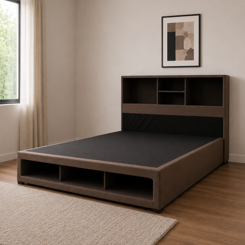 Cama Matrimonial Puff Land Mod. Kennya Tela Color Chocolate