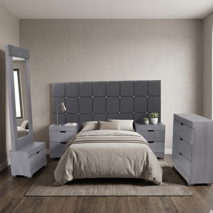 Recámara King Size Fernand Mod. Diamante Color Gris