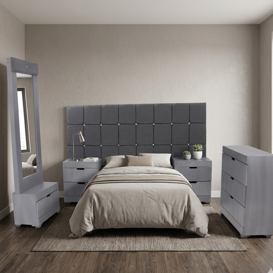 Recámara King Size Fernand Mod. Diamante Color Gris